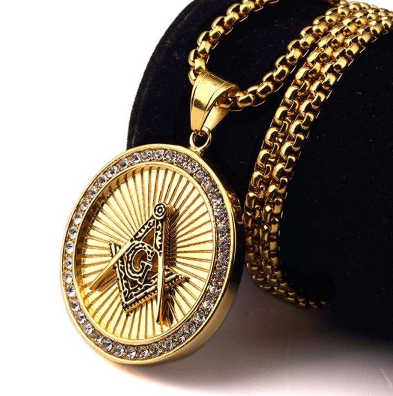 Gold Masonic Medal Pendant Necklace-VESSFUL