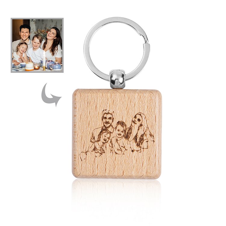 Personalized Wooden Keychain Engraved Calendar Photo And Date Keychain-Rectangle Shaped