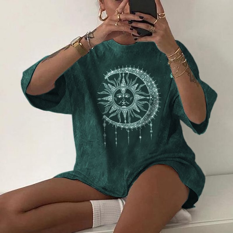   Mysterious Sun And Moon Pattern Women T-shirt Designer - Neojana