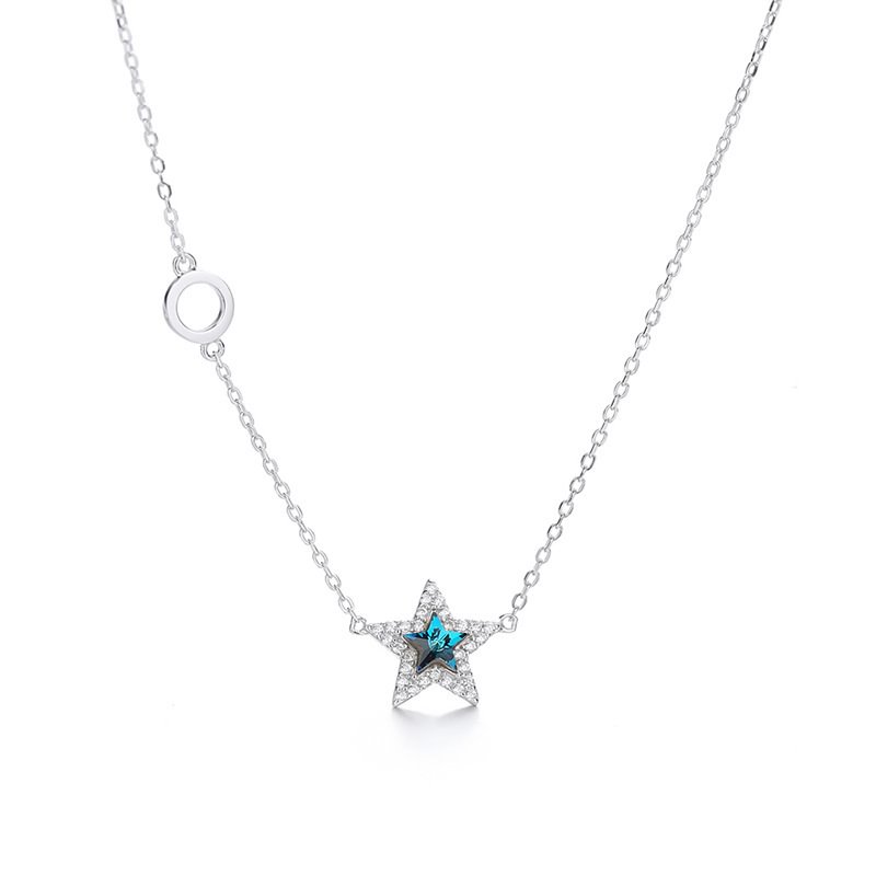 Silver five-pointed Star Blue Crystal Necklace