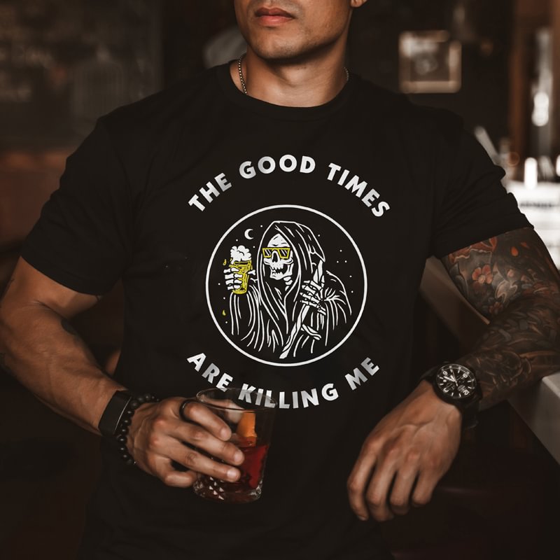 Cloeinc Death skull drinking beer designer T-shirt - Cloeinc