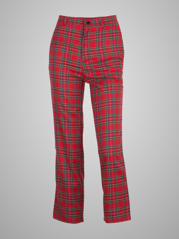 Gothic Style High Waist Red Plaid Straight Ankle Pants