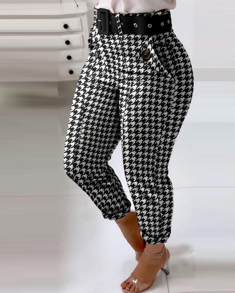 Houndstooth Pocket Design Casual Pants P12373