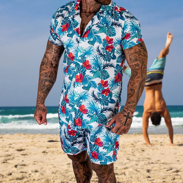 BrosWear Resort Floral Short Sleeve Shirt Beach Set
