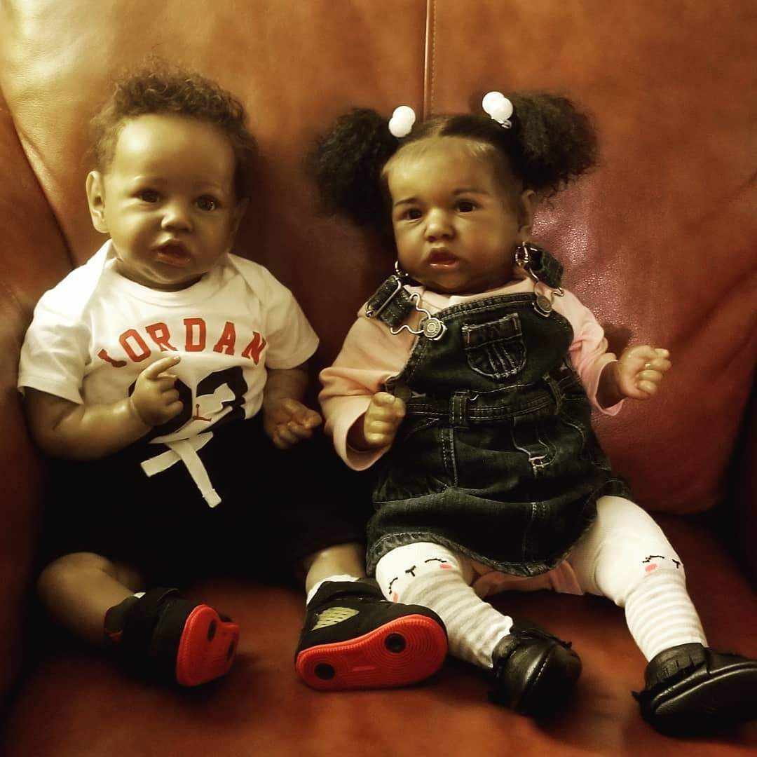 African American 20'' Reborn Twins Sister Handmade Black Big Size Reborn Toddler Baby Girl Dolls Irma and Barbara 2022 -Creativegiftss® - [product_tag]