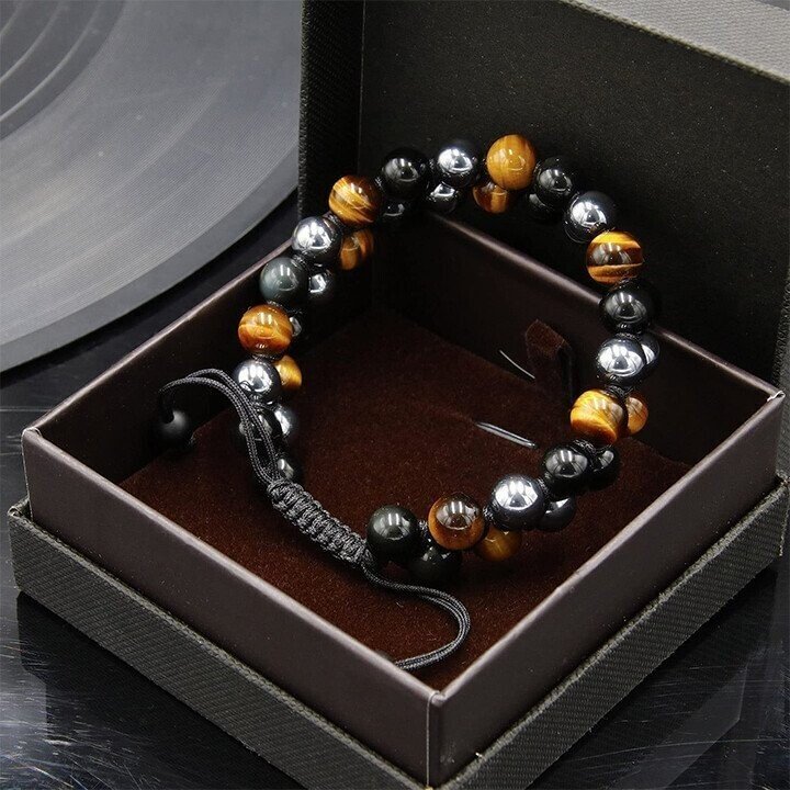 Triple Protection Bracelet-Genuine Tigers Eye Black Obsidian and Hematite-The Perfect Gift For Famliy
