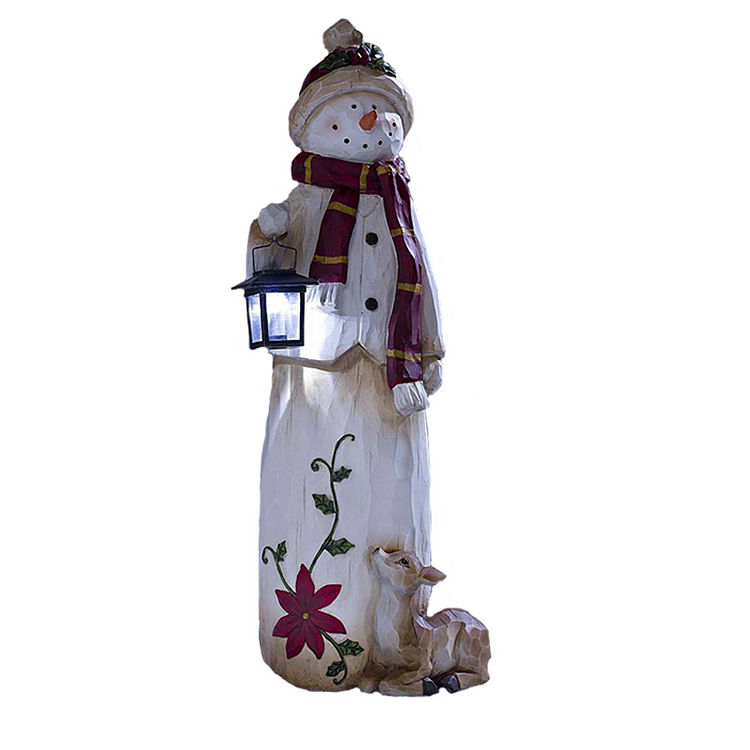 Resin Woodland Snowman Decoration with Lantern Lighting for Christmas Indoor/Outdoor Decor - tree - Codlins