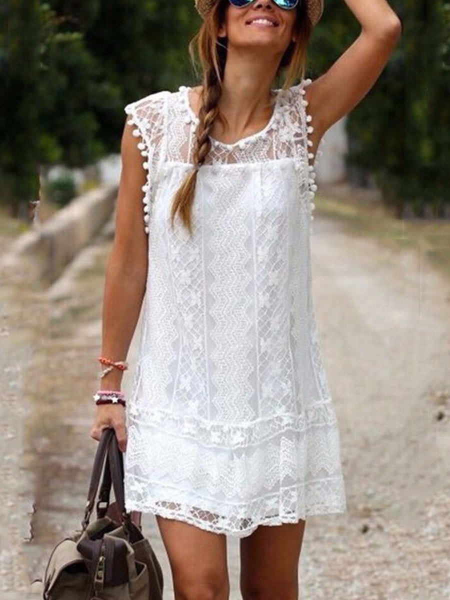 Elegant Lace Stitching Sleeveless Mini Dress P11376