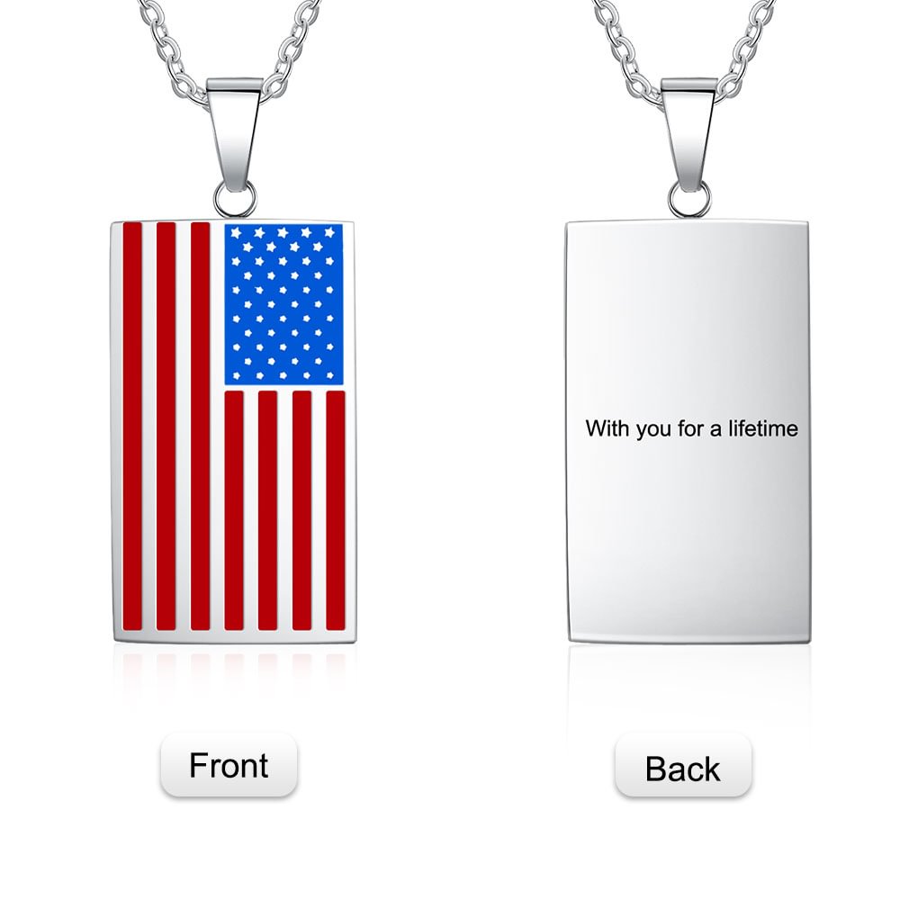 Personalized American Independence Day Necklace ，Custom American Flag Dog Tag Necklace