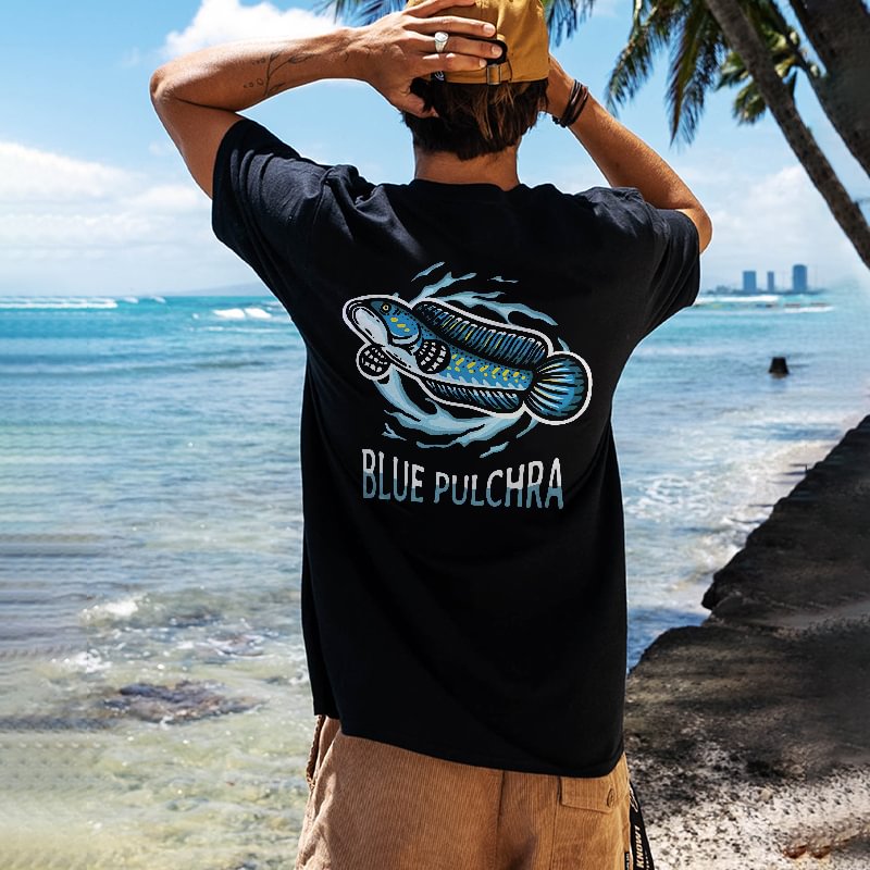 Blue Pulchra Printed Fish T-shirt -  