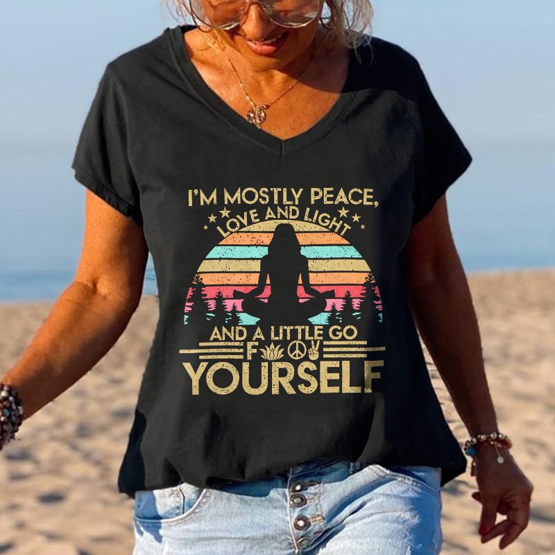 I'm Mostly Peace Love And Light Printed Drawing Tees
