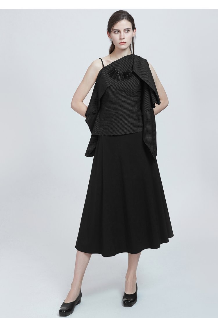 SDEER Retro elegant irregular A-line skirt commuter long skirt