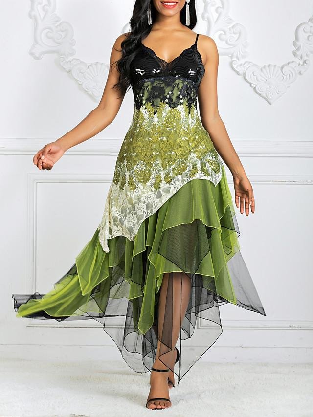 Women's Strap Dress Midi Dress Sleeveless Geometric Print Spring & Summer Hot Elegant Black Army Green S M L XL XXL 3XL 4XL 5XL-Corachic