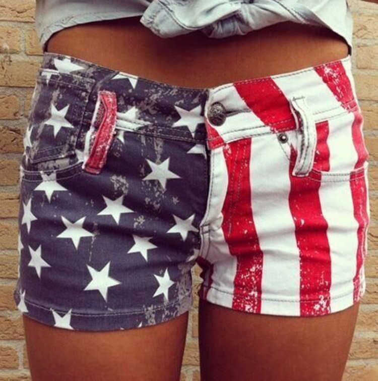 American Flag 4th Of July  Shorts Star Striped Ripped Hole Denim Shorts