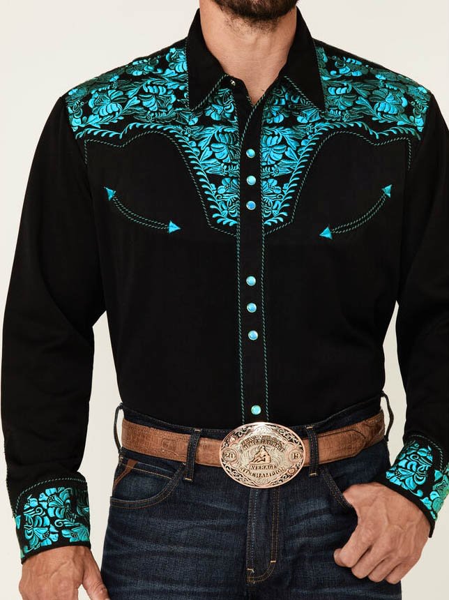 STARR Heritage Embroidered Long Sleeve Western Snap Shirt SHC006 L BUR//BLK