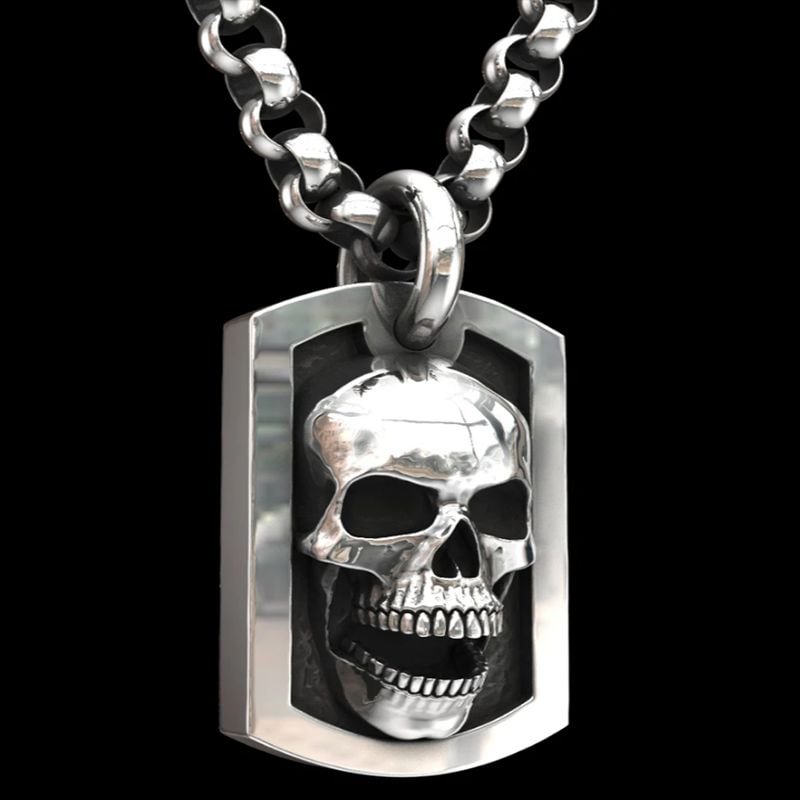 Hip Hop Silver Skull Pendant Necklace Party Jewelry-VESSFUL