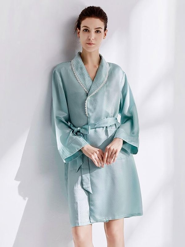 22 Momme High Quality Sky Blue Silk Robe One Piece-Real Silk Life