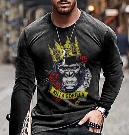 BrosWear Men's Personalized Print Casual Long Sleeve T-Shirt