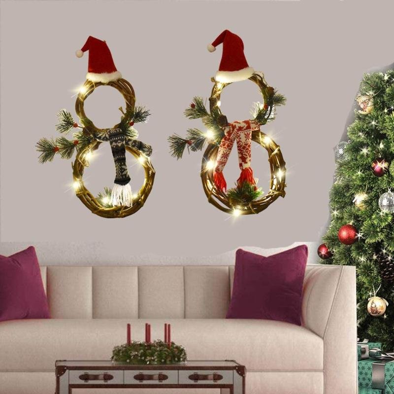 LED Lighted Christmas Snowman Shaped Wreath Hanging Pendant、、sdecorshop