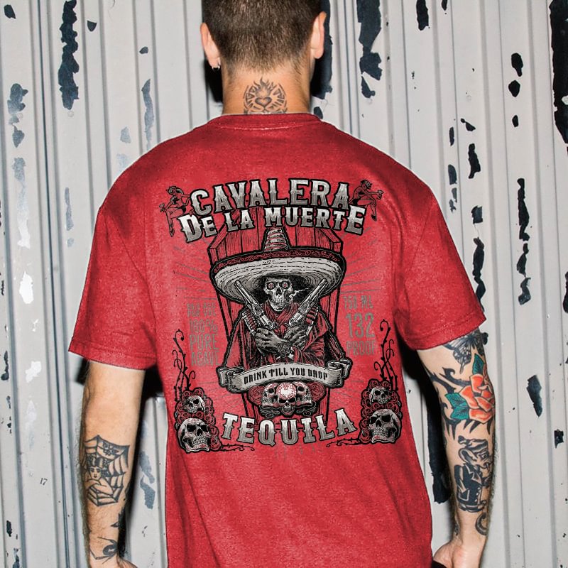 Cavalera De La Muerte Drink Till You Drop Tequila Skull Printed Men's T-shirt -  UPRANDY