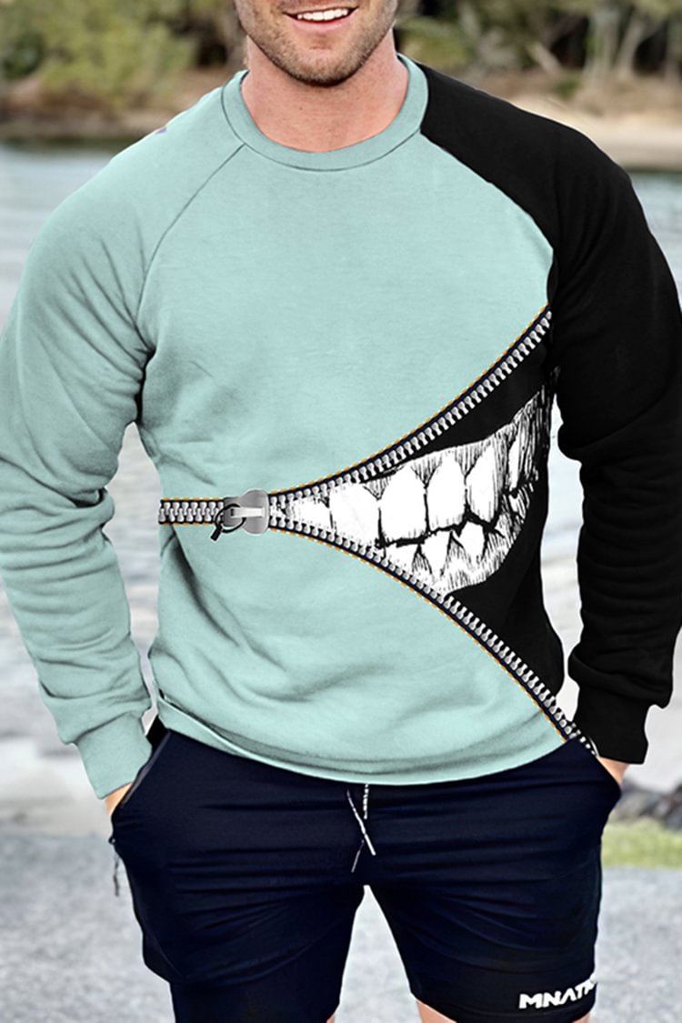 Tiboyz Crew Neck Contrast Zipper Demon Sweatshirt