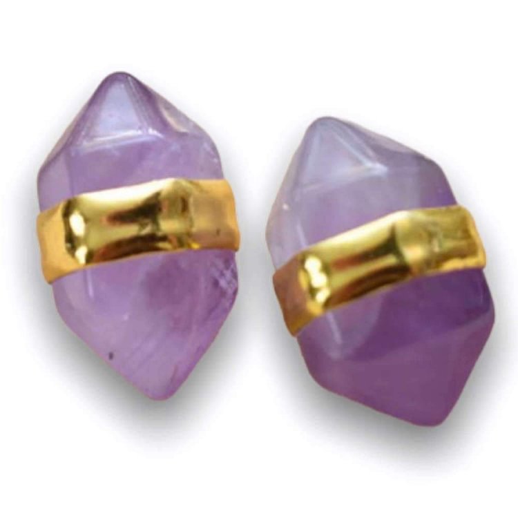 Amethyst Double Terminated Golden Stud Earrings-Mayoulove