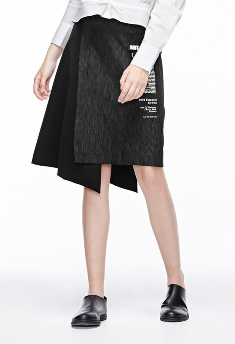 SDEER Letters Contrasting Stripes Creative Stitching Skirt