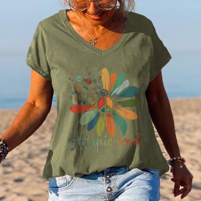 Hippie Soul Sunflower Casual Graphic Tees