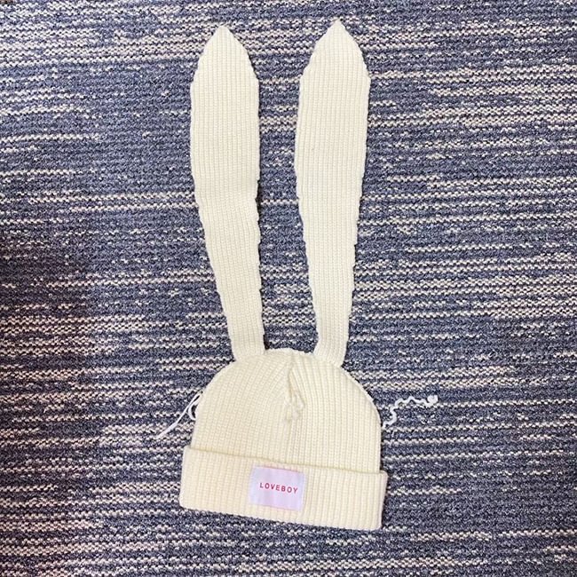 Chic Cute Designed Statement Rabbit Ears Patched Knitted Hat 