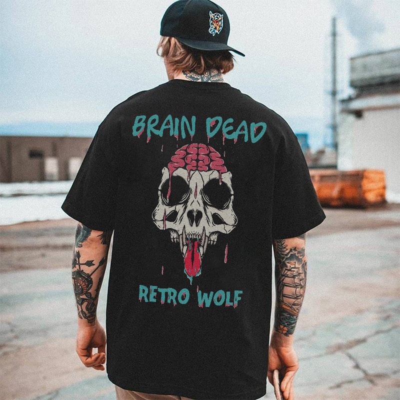 Cloeinc Brain Dead Retro Wolf Printed Men's T-shirt - Cloeinc
