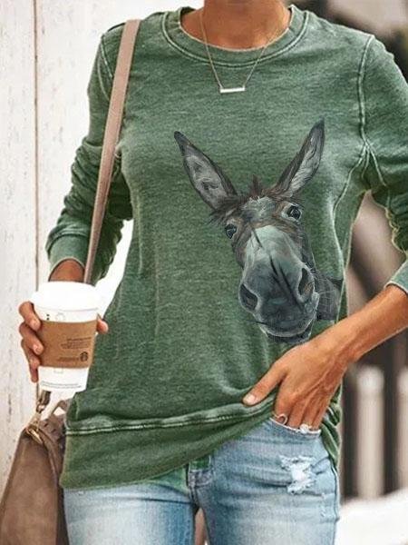 Women's Painted Animal Cute Donkey Print T-shirt