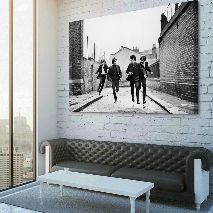 The Beatles Band Running Classic Photo Canvas Wall Art