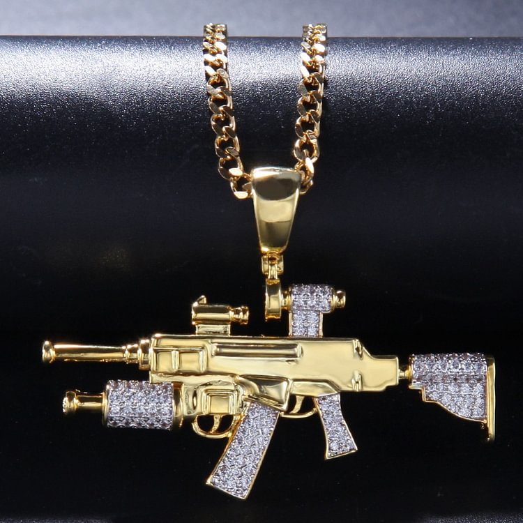 Gold Sniper Rifle Gun Shape Pendant Necklaces Jewelry