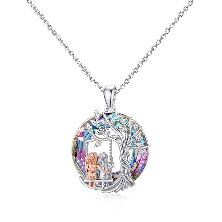 For Sister - S925 A Sister is GOD's Way of Making Sure We Never Walk Alone Crystal Tree of Life Necklace