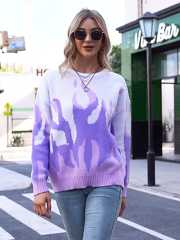 Printed Crew Neck Casual Long Sleeve Sweater-Corachic