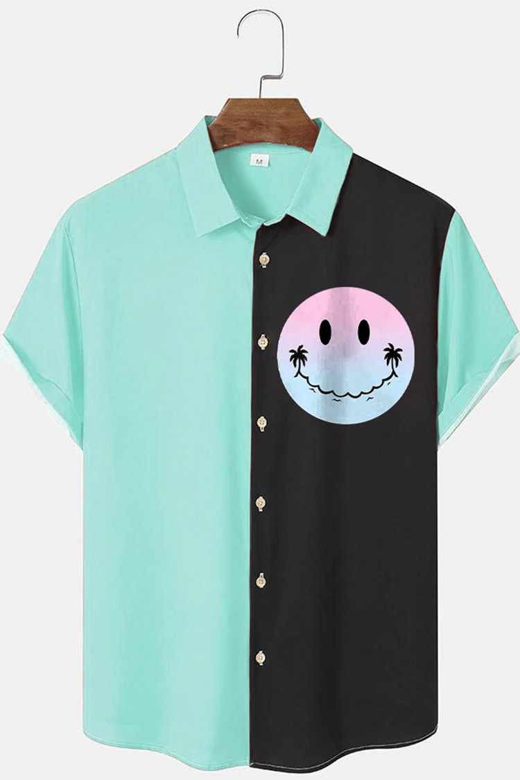 Tiboyz Personalized Smiley Pattern Colorblock Short Sleeve Shirt