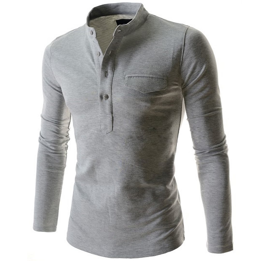 Men's cardigan stand collar long sleeve T-shirt / [viawink] /