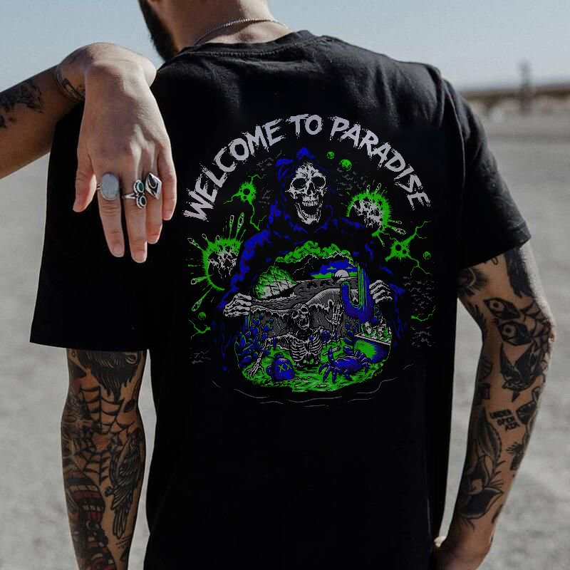 Welcome To Paradise Skull Fashion T-shirt -  UPRANDY