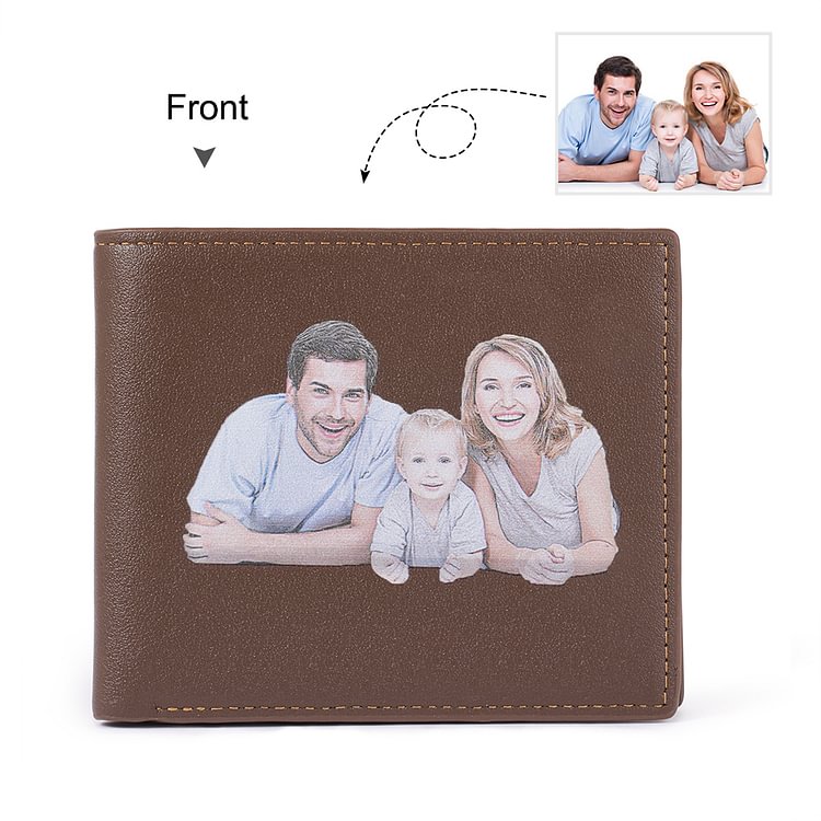 Custom Photo Engraved Wallet Brown Leather Fashion Style