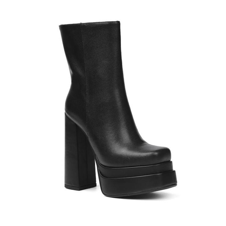 150mm Women's Double Platform Fashion Chunky Heels With Square Toe Side Zipper Boots