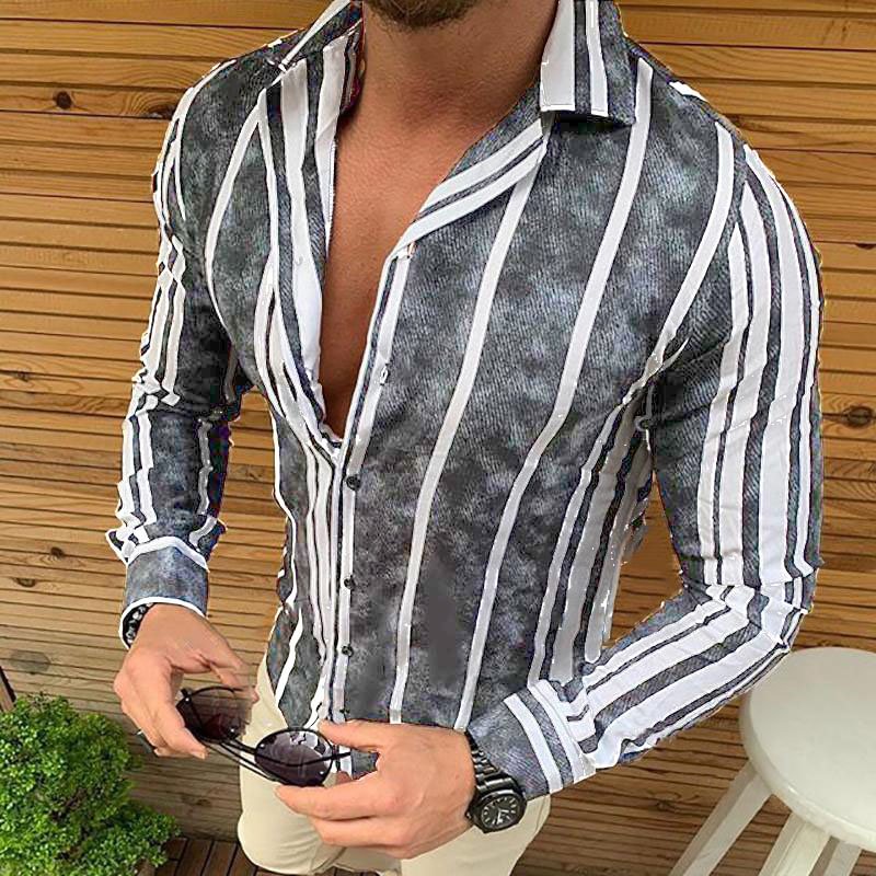 Striped Streetwear Men's Long Sleeve Shirts-VESSFUL