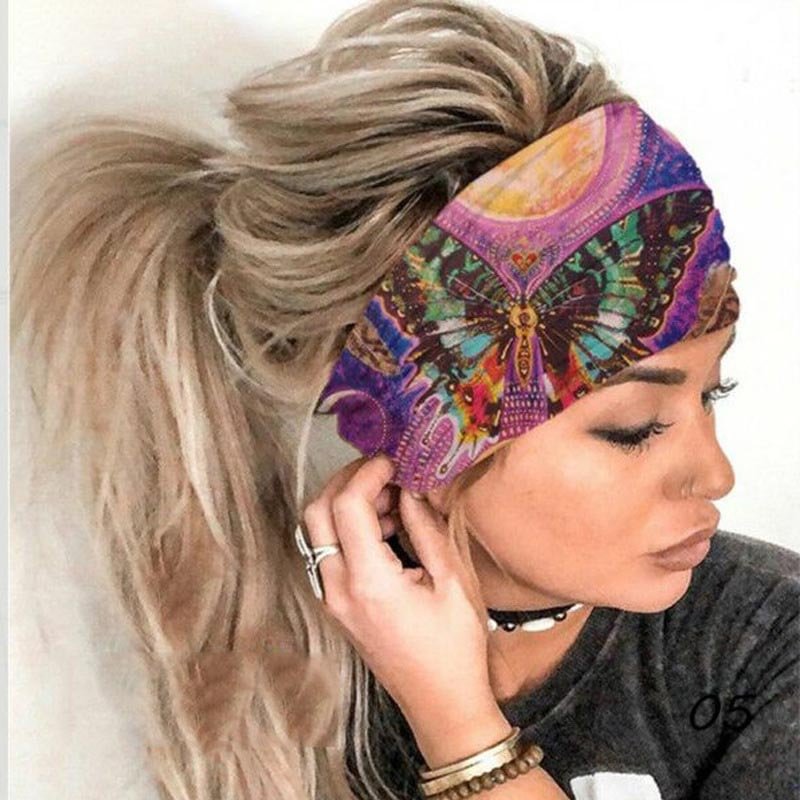 Colorful butterfly printed sweat-absorbing hairband