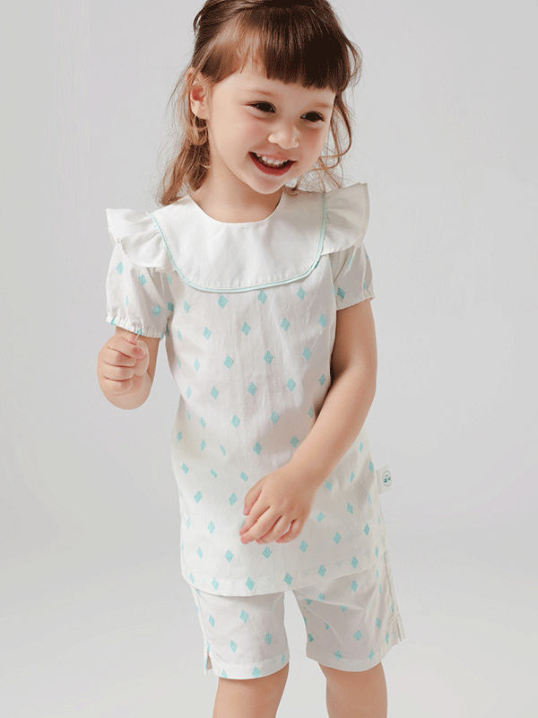 Cute Printed Little Girl Silk Pajamas