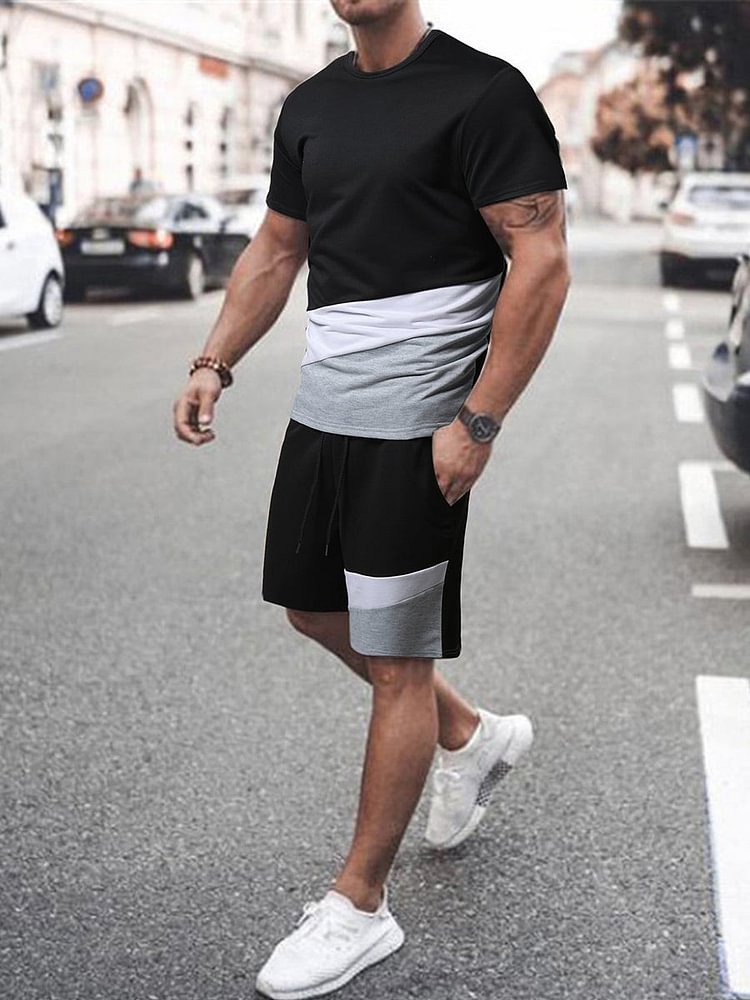 Men's Simplicity Color Matching Casual Sports Suit