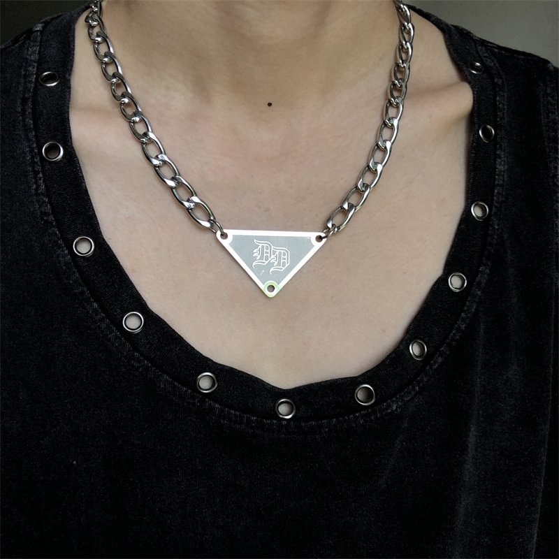 Punk Diablo Design Inverted Triangle Shield Geometric Pendant Necklace / Techwear Club / Techwear