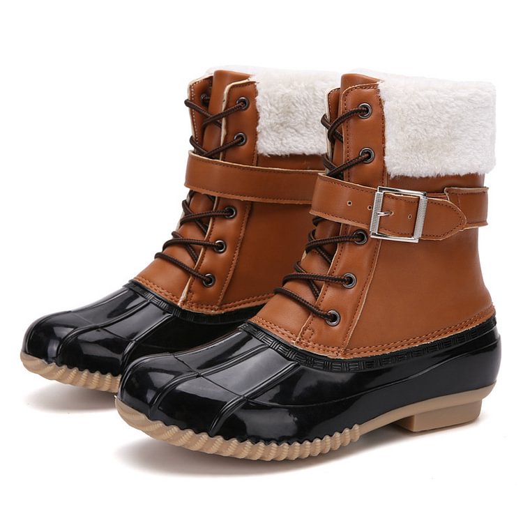 Women's Winter Faux-fur Collar & Lined Duck Boots Waterproof Rain Snow Boots for Cold Weather - CODLINS - codlins.com