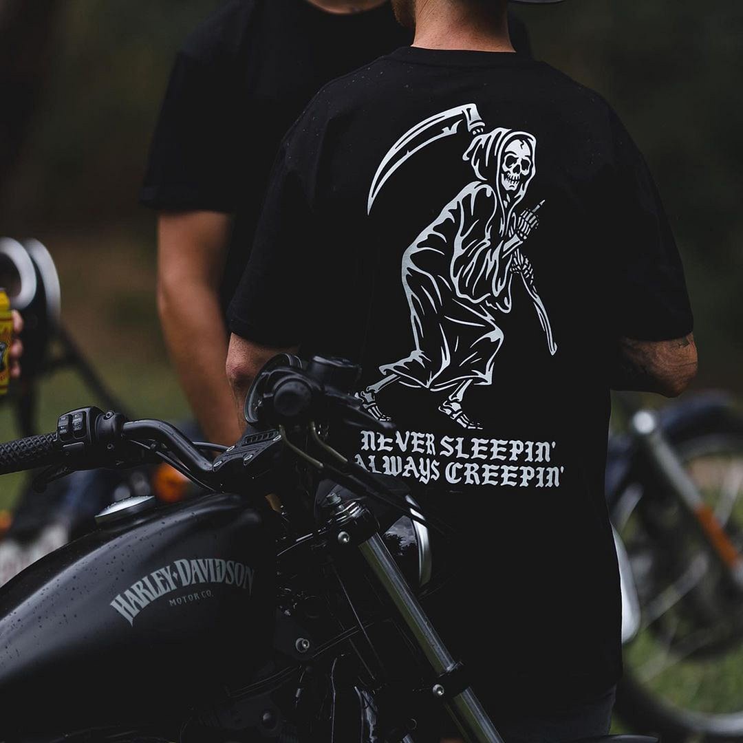UPRANDY Grim Reaper Letter Printed Men's Casual T-shirt -  UPRANDY