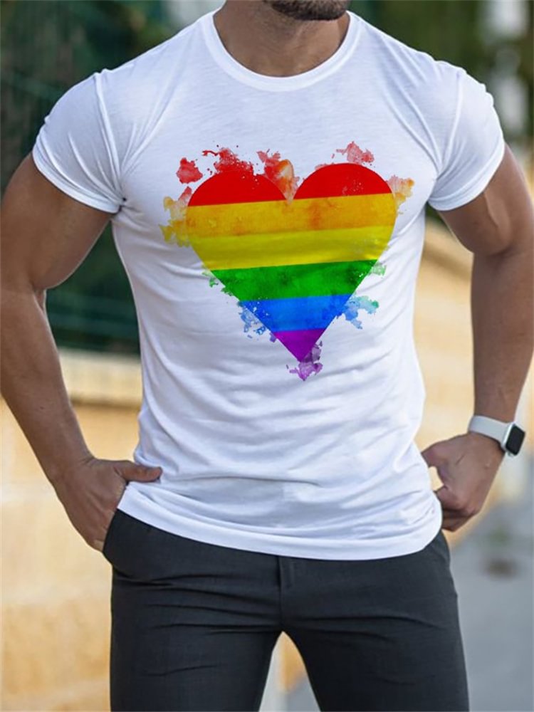 BrosWear Rainbow love Crew Neck Short Sleeve T Shirt