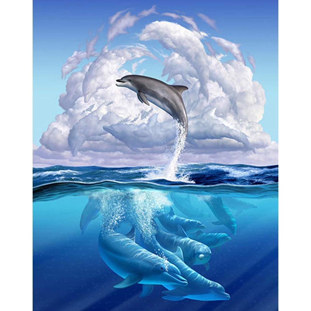 Full Round Diamond Painting Jumping Dolphin (40*30cm)