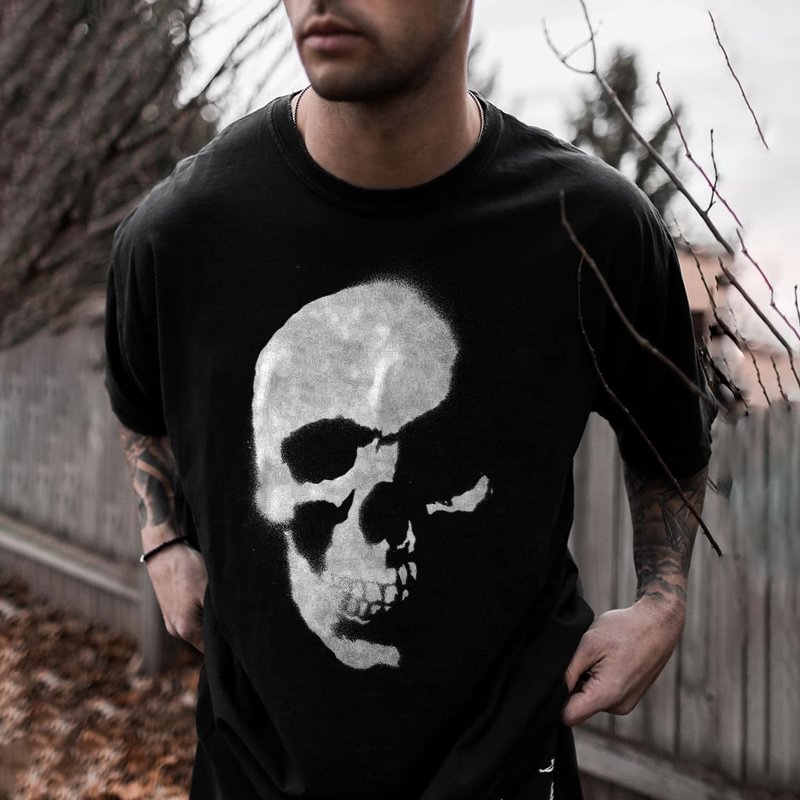 Punk skull men's casual black T-shirt -  UPRANDY